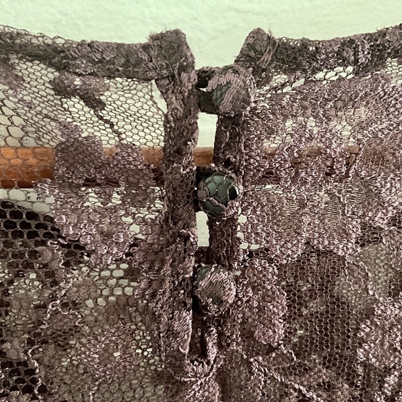 RVCA Blouse Coquette Darling Boho chocolate brown lace short sleeve M - Picture 3 of 12